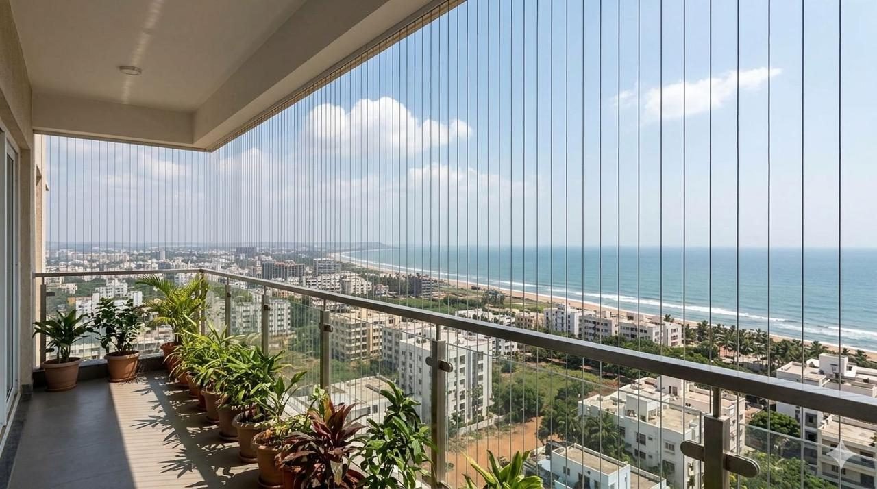 High-Rise Balcony, Invisible Grill Retrofit — Invisible Grills project by AJD Enterprises in Anna Nagar, Chennai